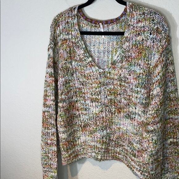 Free People Highland V Neck Sweater Ivory Combo - Picture 3 of 12